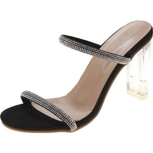 Womens Rhinestone Transparent Large Size Sandals 2021 Summer New Crystal High Heels Sexy Round Toe Womens Shoes