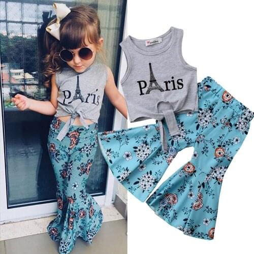 1-6Y Toddler Kids Baby Girls Clothes Sets Summer Crop Tops Vest Floral Wide Leg Pants Children Casual Outfits