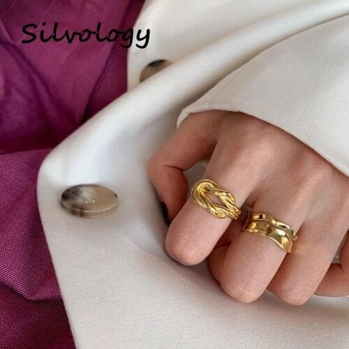 Silvology 925 Sterling Silver Criss Cross Rings Original Gold Color Weave High Quality Rings for Women 925 Simple Jewelry Gift