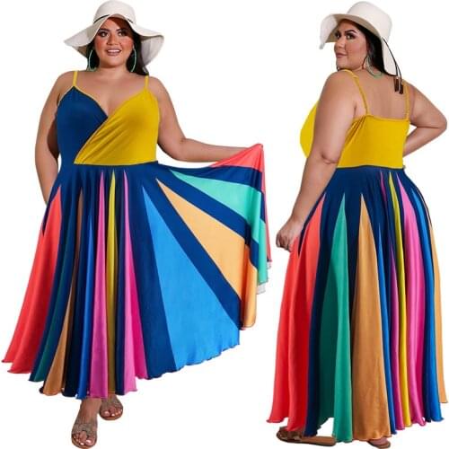 Sexy Beach Plus Size Women Summer Club Party Sleeveless Dress Spaghetti Strap Colorful Printed Long Maxi Backless Dresses