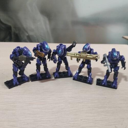 Lot of 5pcs Halo Construx Mega Bloks Covenant Purple Elite Ranger Detachable Armor Mini Figures Buliding Toys + Base+Weapon