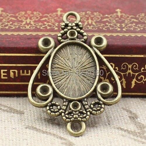 50pcs/lot Alloy Bronze Tone Cameo/Glass/Cabochon Frame bezel Settings, DIY Accessory Pendant Charm 33x21.5mm(fit 10x14mm) K02340