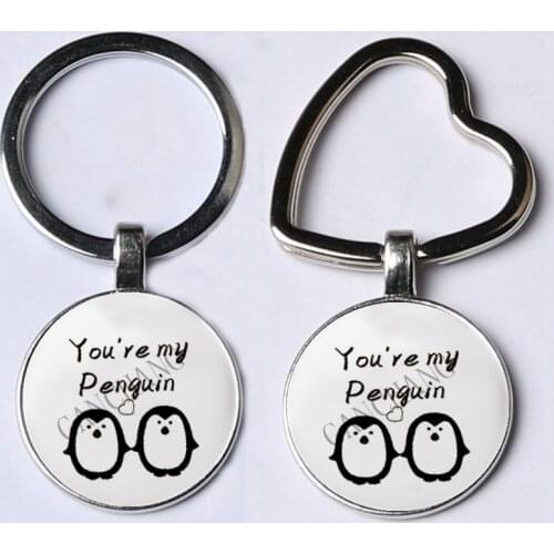 You Are My Penguin Glass Dome Pendant Heart-shaped Keychain Keyring DIY Jewelry Lovers Birthday Gift