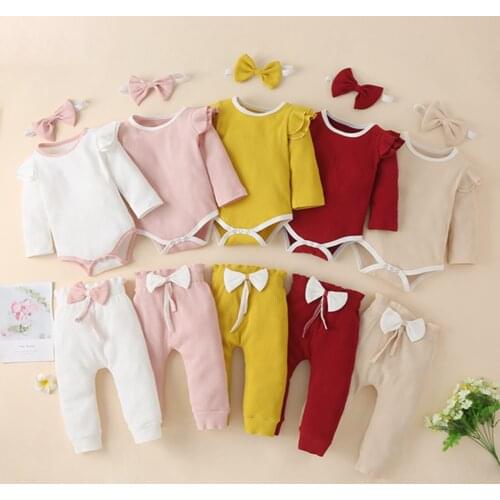 Ma&Baby 0-24M Newborn Infant Baby Girl Clothes Set Soft Knitted Long Sleeve Romper Bow Pants Autumn Spring Clothing Outfits DD88