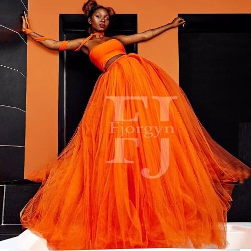 Girls Big Dream Skirt Orange Tulle Split Ruffles Bridal Formal Party Long Skirts Custom Made High Quality 2020 New юбка kawaii