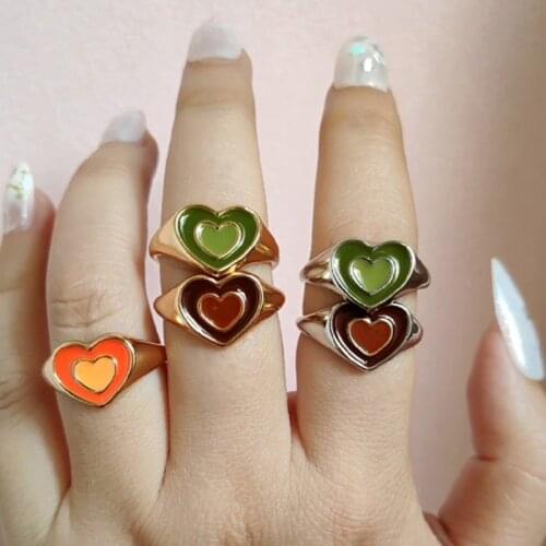 Double Layer Heart Rings For Women Girls Vintage Colorful Love Couple Heart Ring Fashion Aesthetic Jewerly 2021 Trend Anillos