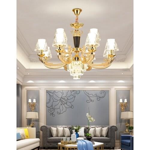 European Crystal Luxury Golden LED chandelier lighting Zinc Alloy living room villa deco hanging lamp bedroom lobby home fixture