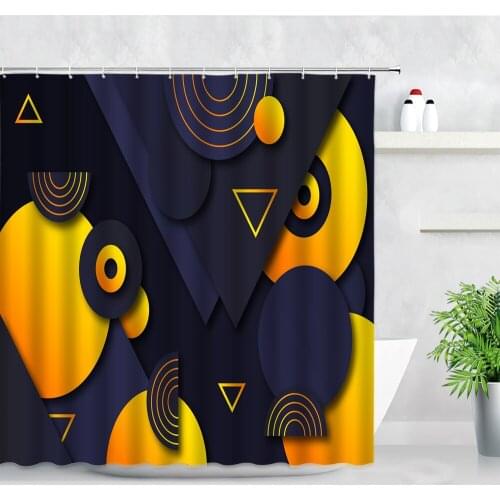 Geometric Pattern Shower Curtain Yellow Blue Black Creative Abstract Design Home Wall Decor Bathroom Waterproof Curtains Hooks