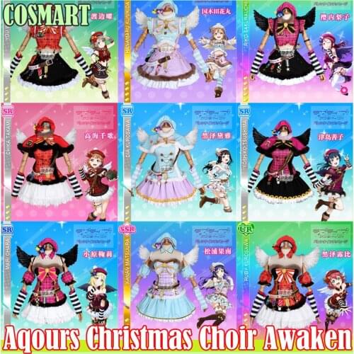Collection!Anime Lovelive Sunshine!Aqours Christmas Choir Awaken 9 Members Angel Uniform Dress Cosplay Costume Suit For Women Ou