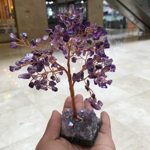 Crystal natural Amethyst quartz gemMoney Tree Feng Shui Wealth Home Decor Miniature Figurines Party Gift Crystal Money tree