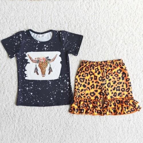 Hot Sale Wholesale Kids Designer Clothes Set Summer Cow Skull Fashion Baby Little Girls Boutique Clothing Toddler Summer Outfits