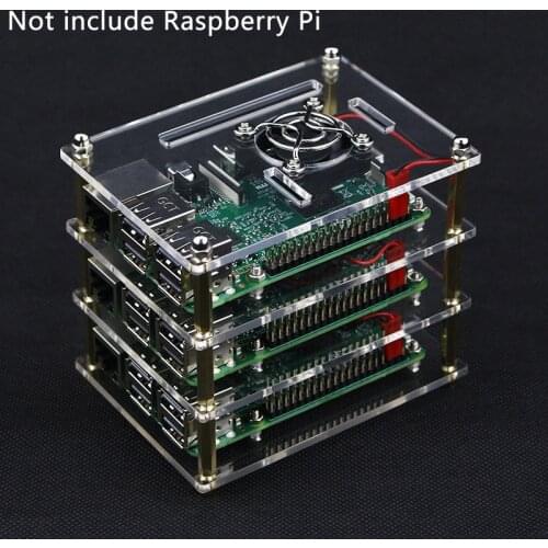 Raspberry Pi 4 Acrylic Case Multi-layer Cover Box Shell with CPU Cooling Fan Cooler for Raspberry Pi 3 Model B 3B Plus 2B