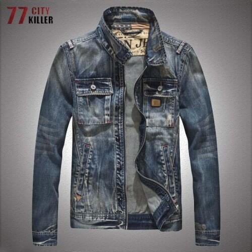 Motorcycle Denim Jackets Men Streetwear Washed Zipper Cowboy Coats Mens Cotton Vintage Slim Fit Cycling Jeans Jacket Size M-5XL