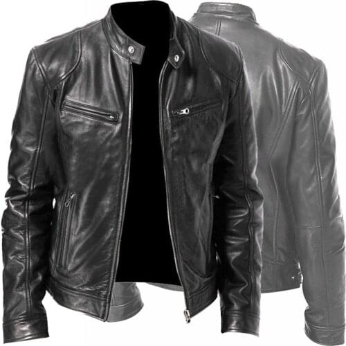 Men Brown Leather Jacket Autumn Winter Oversize Solid Motorcycle PU Jacket Mens Casual Outwear Warm Windbreaker Biker Coats