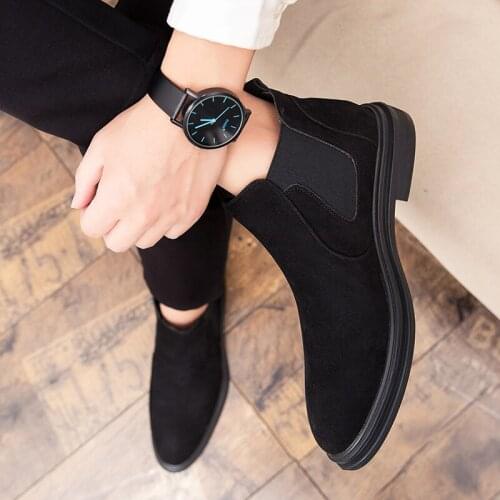 Martens Boots Suede Height Increasing Insole British Hair Stylist Leather Mens Height-Increasing High-Top Black Casual Shoes