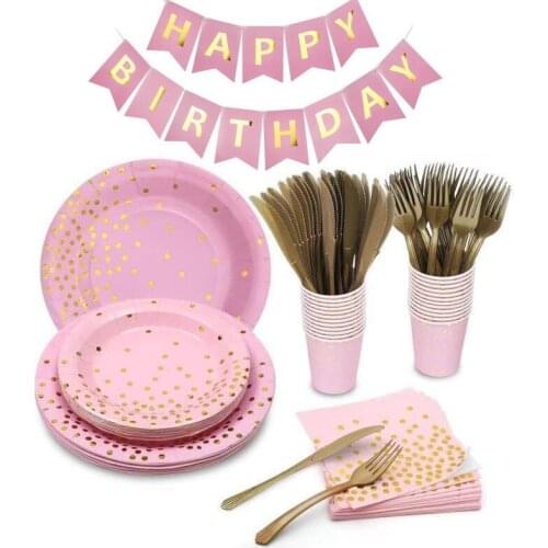 2021 New Pink Series Disposable Tableware Sets Birthday Party Decorations For Kids Plate Napkins Cup Banners Event Baby Shower
