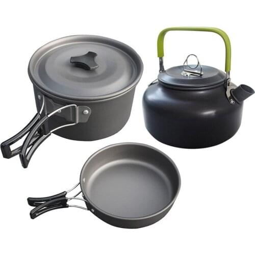 Outdoor Camping Cookware Combination Three-Piece Pot Portable Teapot Coffee Pot Camping Cooker Travel Cooking Equipment