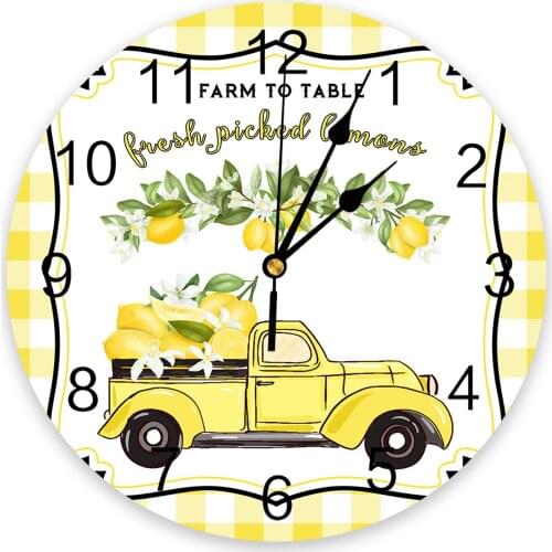 Farm Lemon Truck Yellow Plaid 3D Wall Clock Modern Design Living Room Decoration Kitchen Clock Art Wall Watch Home Decor