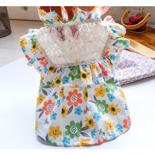 Spring and summer new puppy lace floral small flying sleeve princess skirt small and medium dog Yorkshire dress XS-XL