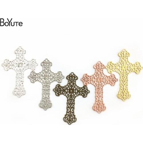 BoYuTe Filigree Wholesale (10 Pieces/Lot) 37*52MM Metal Brass Stamping Filigree Cross Pendants Diy Jewelry Accessories