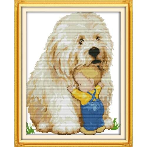 Dog & Baby cross stitch kit people 18ct 14ct 11ct count print canvas stitches embroidery DIY handmade needlework