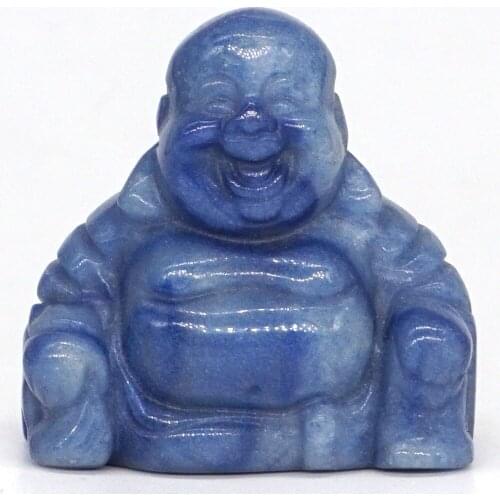 Maitreya Buddha Statue Natural Gemstone Blue Quartz Crystal Hand Carved Stone Figurine Feng Shui Crafts Home Decor 1.4"