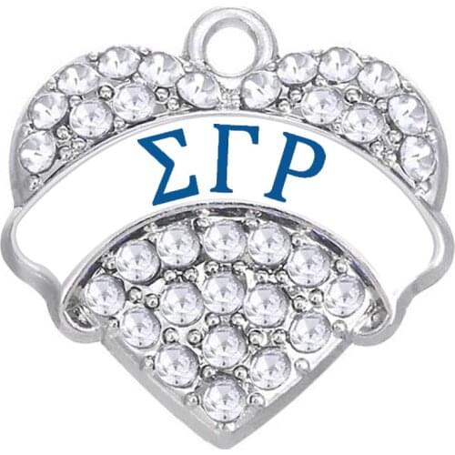 Students Souvenir Sorority Fraternity Greek Letter Crystal Rhinestone Heart Sigma Gamma Rho Pendant Bracelet And Necklace Making