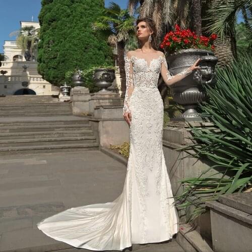 Vestidos De Novia Long Sleeve Mermaid Wedding Dresses Detachable Train Abito Da Sposa Illusion Back Hochzeitskleid Gelinlik