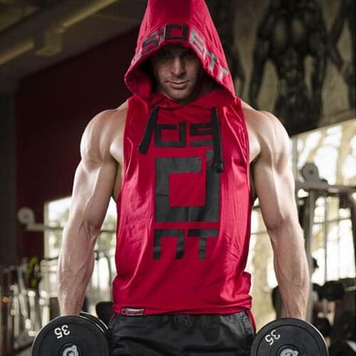 Mens fashion street corner fitness sport sleeveless hoodie gym bodybuilding running training jogging cotton casual sportswear