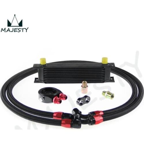 10 ROW AN10 UNIVERSAL ENGINE TRANSMISSION OIL COOLER + FILTER KIT BLACK