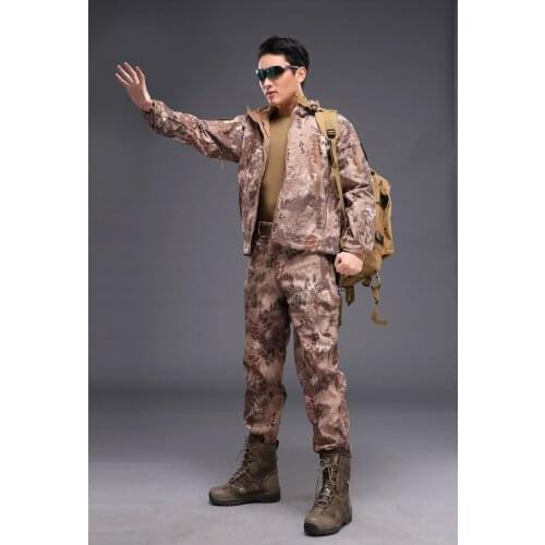 Military Tactical Soft shell Jacket + Pants outdoor camouflage Hiking Suit Men hunting coat Windproof waterproof Softshell suits
