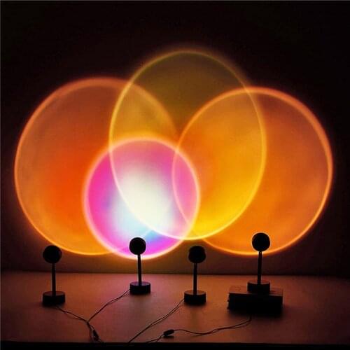 Sunset Projector Lamp Rainbow Atmosphere Led USB Night Light 180 Degree Rotation for Home Coffee Shop Background Wall Decoration