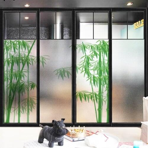Green Bamboo Leaves Pattern glue-free electrostatic glass film window opaque home sliding door bathroom privacy film
