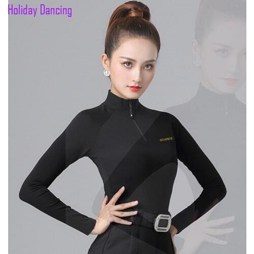 2021 New SS075 Long Sleeve High Neck Design Latin Dance T shirt Women Latin Dancing Clothes Belly Ballroom Tango Dresses