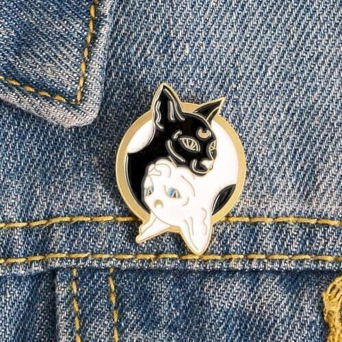 Cartoons Black White Witch Cats Couple Enamel Pin Yin Yang Animal Brooch for Women Men Bag Clothes Badge Gifts Lapel Pin Buckle