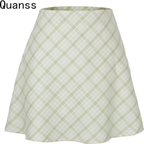 Quanss Womens Summer Skirt 2021 New Fashion Streetwear Causl High Waist Plaid Sweet Mini Skirts Female Y2K Bodycon Jupe