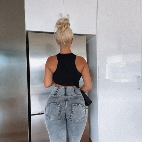 Melody Women Jeans Pants 2021 Denim Gray High Wait Clothing Streetwear Jean Fashion Skinny Shaping Butt Trousers Night Club