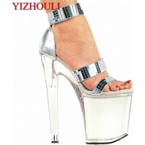 8 inch lady fashion high heel shoes sexy Crystal Dance shoes sandals Gorgeous silver glitter 20CM high heel Shoes