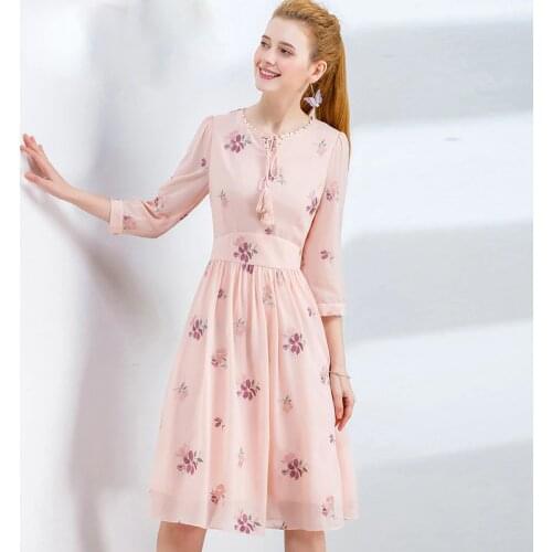 Only Plus Female Pink Chiffon Dresses For Women Casual Embroidery Slim Dress Spring 2020 Female Tassel Dress For Women