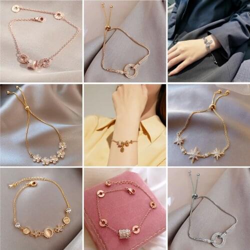 Chain Bracelet Gold Color Women Love Heart Link Bracelet Crystal Bracelets Bangles for Women Fashion Jewelry