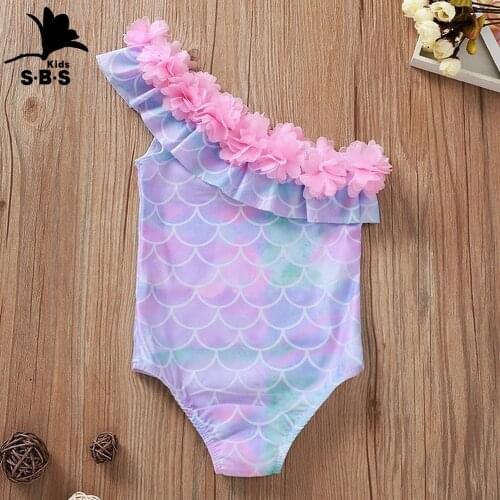 Girls Mermaid Glowing Fish Scale Pattern Printing Petal One-piece Swimsuit Summer Beach Sexy Swimsuit Toddler Girl Swimwear