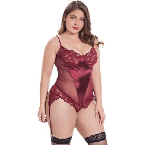 3color Large Size S-4XL Sexy Lace Cup Mesh Bodysuits skirt Sleeveless Hammock Patchwork Hollow Out Shoulder Strap Bedtime Underw