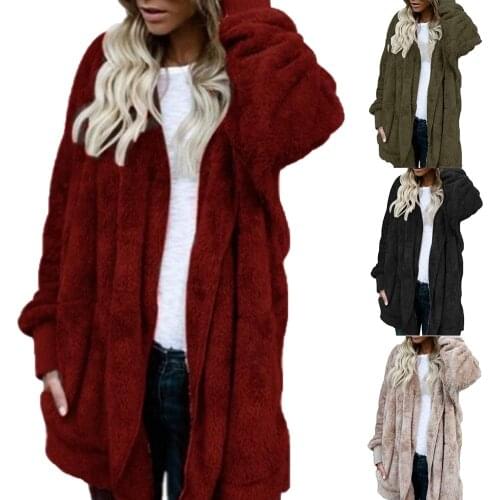 Winter Warm Women Fashion Faux Fur Hooded Coat Hairry Cardigan Furry Outwear