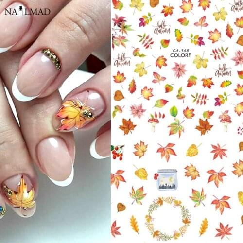 1 Sheet Nail Art 3D Decals Maple Leaves Autumn Theme Nail Sliders Decor Tips Leaf Sticker For Nail Art