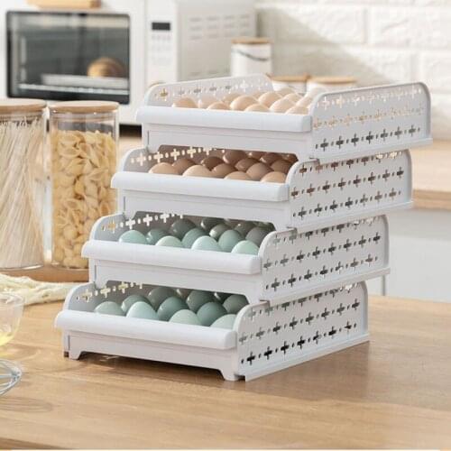 1pc Plastic Eggs Holder Drawer-Type Refrigerator Egg Storage Box Container Organizer 20 Grids Egg Tray Space Saver Kitchen Tools