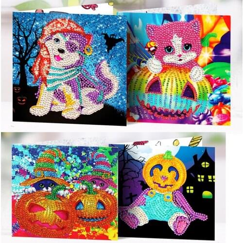 4Pcs Diamond Painting DIY Greeting Cards Cartoon Santa Claus Snowman Christmas Halloween Diamond Embroidery Card Christmas Gifts