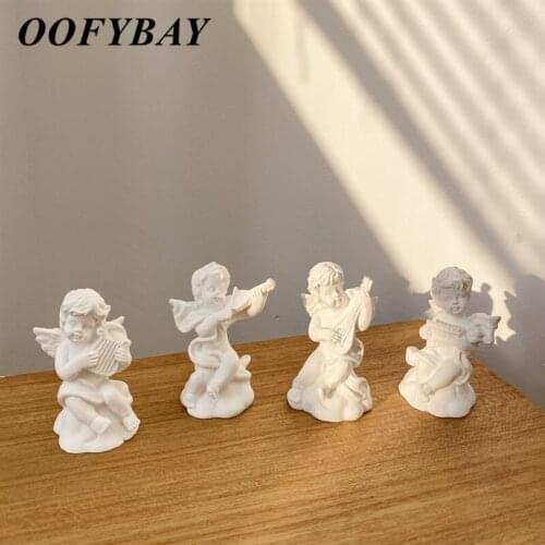 4Pcs/Lot European Style Resin Fashion Angel Statue Home Decorations Ornaments Little Plaster Fairy Sculptures Crafts Photo Props