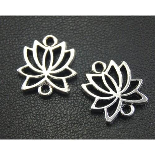 40pcs Silver Color lotus Charm Connector DIY Necklace Bracelet Bangle Findings 15x16mm A1796