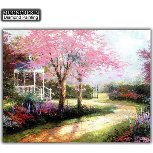 Diy Diamond Painting Cross Stitch Gazebos & Flowers In The Park Needlework Diamond Embroidery Full Round Mosaic Decoration Resin