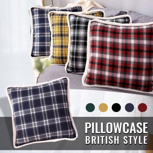 British Plaid Square Shaped Pillowcase Flannel Lace Double Color Decorative Pillow Case Indoor Home Sofa Dust-proof Pillow Cover